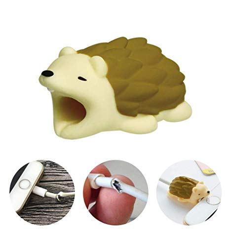 Cable Cord Saver Protector, Cute Animal Cable Bite Prevents Breakage Support iPhone Phone Cable (Hedgehog)