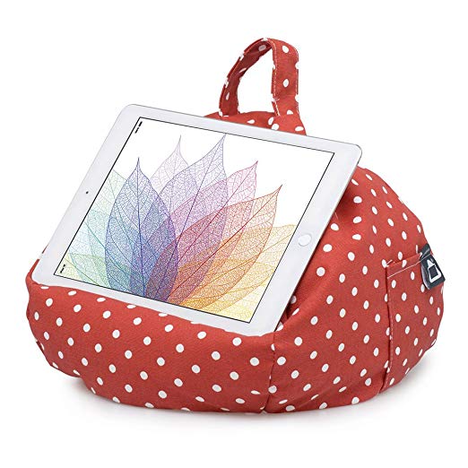 iBeani iPad & Tablet Stand/Bean Bag Cushion Holder for All Devices/Any Angle on Any Surface - Polka Dot Red & White