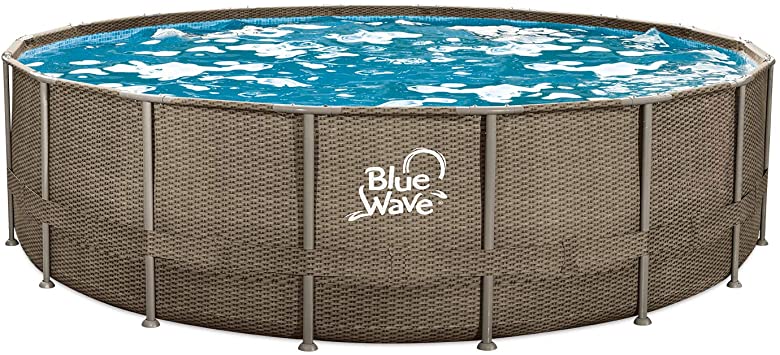 Blue Wave NB19797 18-ft Round 52-in Deep Dark Cocoa Wicker Frame Package Above Ground Swimming Pool with Cover, x, Brown