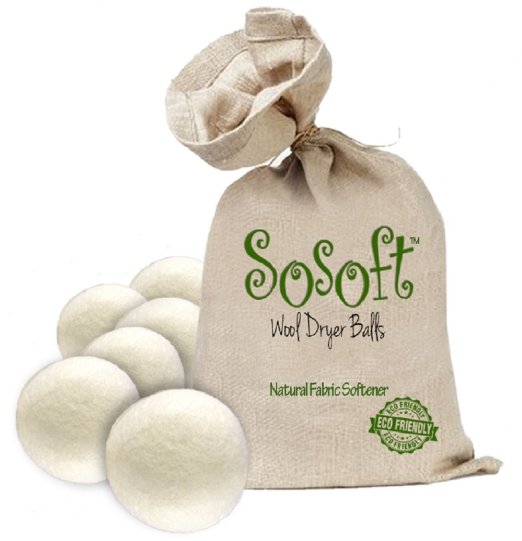 SoSoft 6-Pack XXL Premium 100 Organic Wool Dryer Balls Reusable Natural Fabric Softener