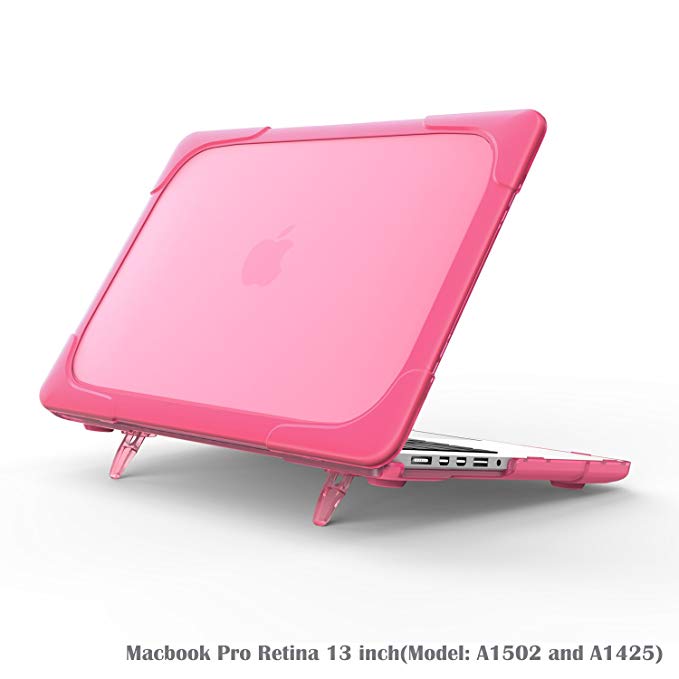 Macbook Pro Retina 13 inch Case, Wtiaw[Heavy Duty] Slim Rubberized [Snap on] [Dual Layer] Hard Case Cover with breathe and cool itself freely TPU Bumper Cover for (Model: A1502 and A1425) - Rose Red