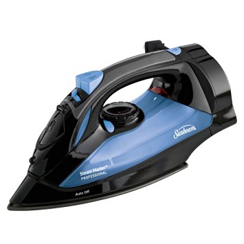 Sunbeam Steam Master professional 1200 Watt Large-size Anti-Drip Non-Stick Soleplate Iron with Variable Steam control and 8' Retractable Cord, Black/Blue, GCSBSM-423-000