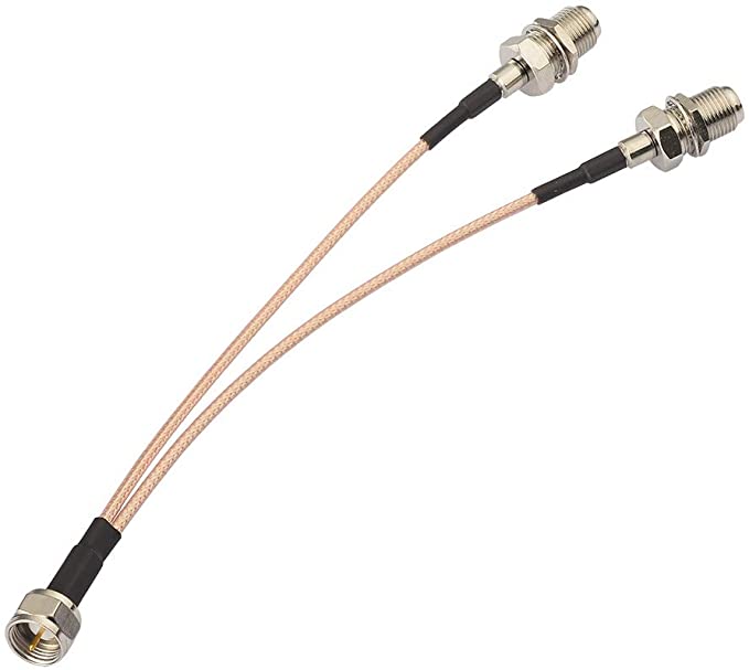 SUPERBAT F-Type Splitter F Male to F Dual Female Splitter Cable Adapter V-Type Cable F Type TV Cable Satellite 50ohm 15cm(6 inches)