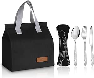 FANTESI Insulated Lunch Bag with Cutlery Set Reusable Leakproof Lunch Box Tote Bag Heat Cold Preservation Lunch Box Container for Women Men Kids