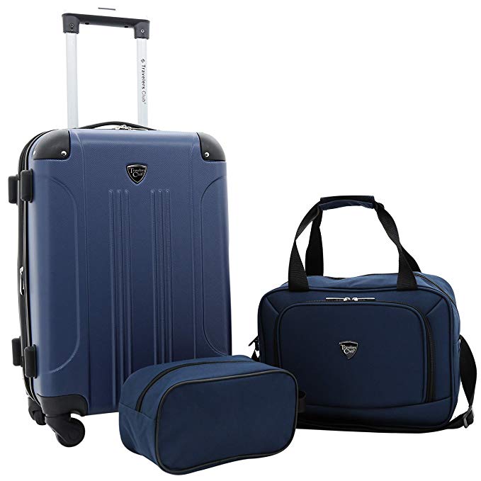 Travelers Club 3 Piece Set Chicago Plus Carry-On Luggage and Accessories Set, Navy Blue Option