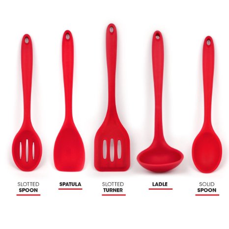 5 Pcs Non-stick High Temperature Resistance Silicone in Solid Coating-Dishwasher Safe Kitchen Utensil Sets