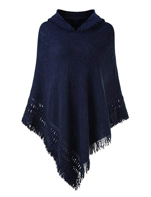 Ferand Ladies Hooded Cape with Fringed Hem Crochet Poncho Knitting Patterns for Women