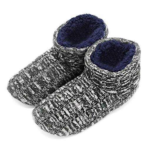 SunbowStar Men's Faux Fur Lined Knit Anti-Slip Indoor Slippers Boots House Slipper Bootie