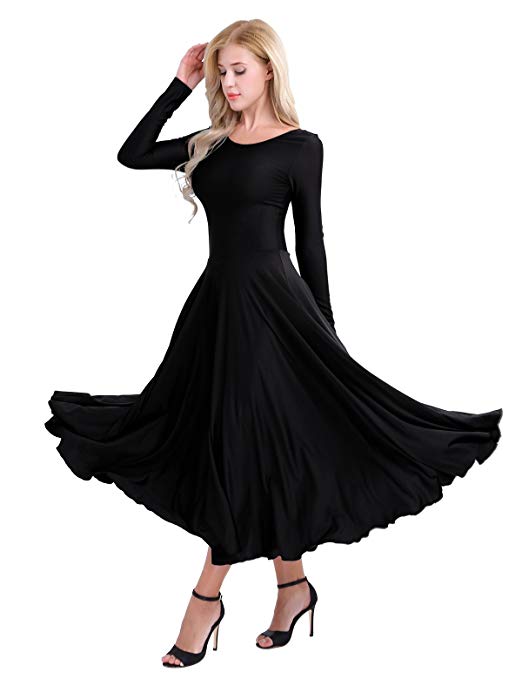 FEESHOW Women Adult Full Length Long Sleeves Loose Fit Liturgical Praise Dance Dress