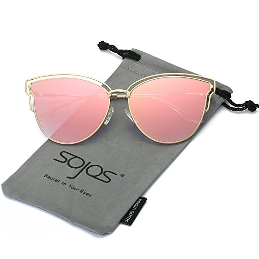 SojoS Womens Fashion Double Wire Flash Mirrored Lens Cat Eye Sunglasses SJ1049