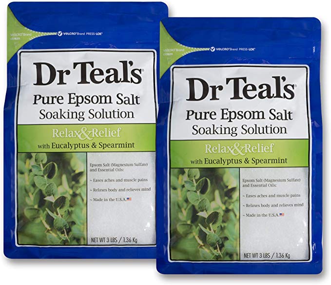 Dr. Teal's Epsom Salt Soaking Solution with Eucalyptus Spearmint, 1420ml (Pack of 2 (2.7kg)), Pack of 2 (2.7kg)