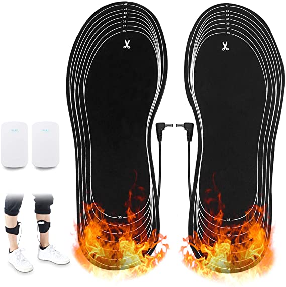 SAWAKE Heated Insoles for Men and Women, Rechargeable Heated Foot Warm Insoles with Power Display, Washable Heated Shoe Insoles, 3 Temperature Settings, for Hunting, Camping, Skiing, Hiking
