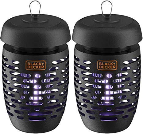 BLACK DECKER Bug Zapper Electric Lantern with Insect Tray, Cleaning Brush, Light Bulb & Waterproof Design for Indoor & Outdoor Flies, Gnats & Mosquitoes Up to 625 Square Feet- 2 Pack