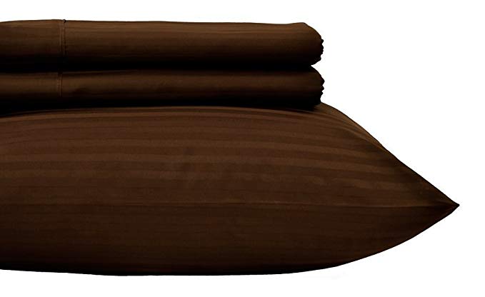 Royal's Striped Chocolate 500-Thread-Count 4pc King Bed Sheet Set 100-Percent Cotton, Sateen, Deep Pocket