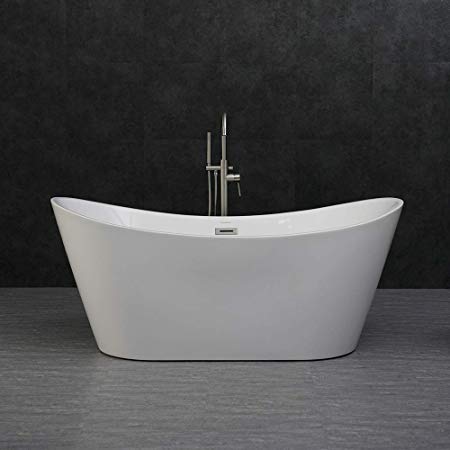 WOODBRIDGE B-0010 Modern Bathroom Glossy Acrylic Free Standing Bathtub/White, 67" Without Faucet