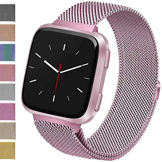 Vancle Metal Band Compatible with Fitbit Versa Bands, Stainless Steel Milanese Mesh Loop Metal Replacement Wristbands with Magnet Lock for Fitbit Versa