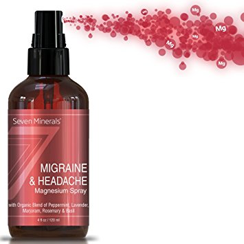 Migraine & Headache Pain Relief Magnesium Essential Oil Spray - 100% Natural & Organic - Made in USA - Free Guide Included (4 fl oz /120ml)