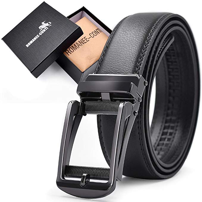 Mens Belt Leather Adjustable Belts Ratchet Automatic Sliding Buckle Black (waist size 30"-37", black4)