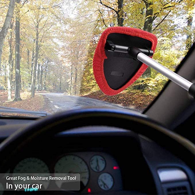 LJNH WINDSHIELD WONDER - Retractable Car Windscreen Cleaner Tools From Inside Window Glass Cleaning Tools Great for Fog & Moisture Removal (Red)
