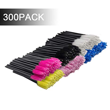 300 Pack Multicolor Disposable Eyelash Mascara Brushes Wands Applicator Makeup Brush Kits, 6 Colors
