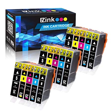 E-Z Ink (TM) Compatible Ink Cartridge Replacement for Canon PGI-5 PGI5 CLI-8 CLI8 (3 Large Black,3 Small Black,3 Cyan,3 Magenta,3 Yellow) 15 Pack for Canon Pixma Pro9000 iP6600D iP4300 iP4500 MP600