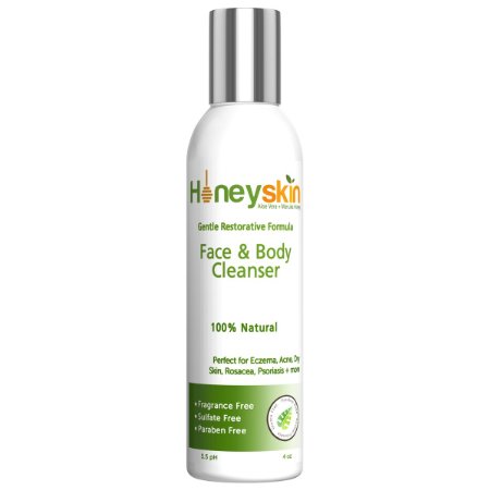 Gentle Moisturizing Organic Face and Body Wash - Perfect for Eczema, Psoriasis, Dry Skin, Rosacea, Acne and more - PHed at 5.5 To Balance Any Skin Type - Protect While You Cleanse With Aloe Vera, Manuka Honey and Botanicals. No Parabens - No Fragrance - No Sulfates - Non-Allergenic (8oz)