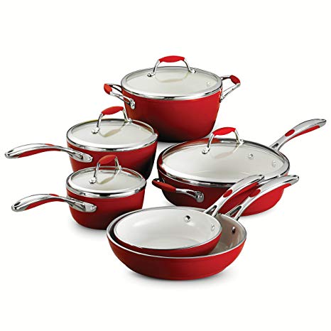 Tramontina 80110/202DS Gourmet Ceramica Deluxe Cookware Set, PFOA- PTFE- Lead and Cadmium-Free Ceramic Exterior & Interior, 10-Piece, Metallic Red, Made in Italy