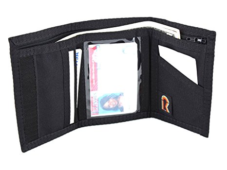 Men's Trifold Nylon Wallet w/Inside ID. Hook and Loop Closure. Made in USA