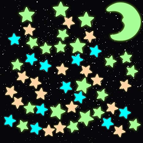 Glow in The Dark Stars for Ceiling -Fluorescent Plastic Star Decor for Kids Glowing Star Decals for Bedroom Valentines Day Decor Gift for Girls Boys