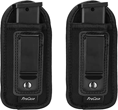 ProCase 2 Pack Universal Magazine Holster, IWB Inside Waistband Mag Holder Pouch Concealed Carry 9mm .40 .45 .380 Glock 17 19 26 43 Sig 1911 S&W M&P Springfield XD Ruger Single Double Stack -Black