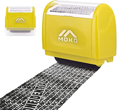 MoKo Identity Theft Protection Stamp Roller, Refillable Self Inking Wide Roller Security Stamp, Private & Confidential Stamp Roller for Personal Information Blackout, Large Size, Yellow