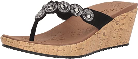 Skechers Women's Beverlee-Bizzy Babe-Rhinestone Thong Wedge Sandal