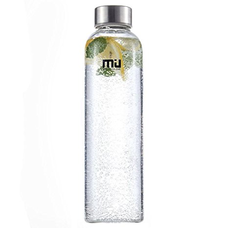 MIU COLOR® Stylish Portable Real Borosilicate Glass Water Bottle with Nylon Sleeve,550ml (without Tea Strainer)