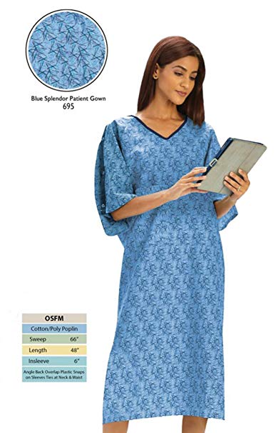 Personal Touch Unisex Hospital Patient Gown Plastic Snap IV Sleeves with Telemetry Pocket - Blue Splendor Print - One Size Pack of 4