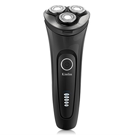 Kissliss IPX7 Waterproof Electric Shaver Washable Wet and Dry Men's Rotary Shavers Rechargeable Electric Shaving Razors with Pop-up Trimmer - Black