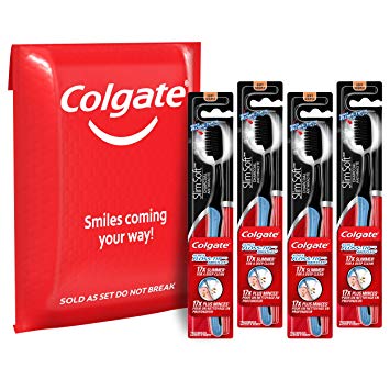 Colgate Slimsoft Floss-Tip Charcoal Toothbrush, Soft, 4 Count