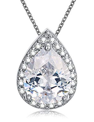 Mints Cubic Zirconia Necklace Pendant Teardrop Jewelry for Women 18 inches Cable Chain