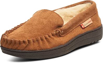 Alpine Swiss Yukon Mens Genuine Suede Shearling Slip On Moccasin Slippers