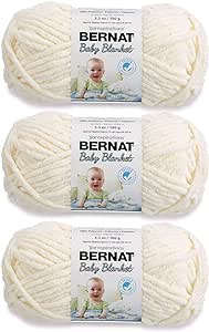 Bernat Baby Blanket Vanilla Yarn - 3 Pack of 100g/3.5oz - Polyester - 6 Super Bulky - 72 Yards - Knitting, Crocheting, Crafts & Amigurumi, Chunky Chenille Yarn (Packaging may vary)