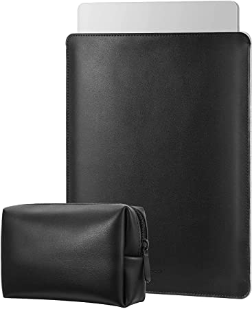 MoKo Laptop Sleeve Compatible with MacBook Air M1 13.3 2020, MacBook Pro M1 13.3 2020, PU Leather Notebook Computer Briefcase Protective Carrying Bag Slim Case Pouch with Small Bag, Black