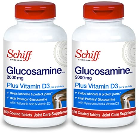 Schiff Glucosamine 2000mg with Vitamin D3 and Hyaluronic Acid Joint Supplement, 150 ct (Pack of 2)