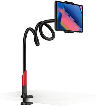 EasyAcc Gooseneck Tablet Stand 360 Flexible Lazy Neck Phone Stand Holder Desk Clip Mount Bracket Bed Long Arm Compatible with Pad iPad Pro iPhone11 Samsung Galaxy Huawei 4-10.6 Inch-Black Red