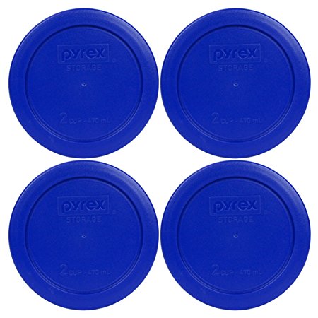 4 Pack! Pyrex Light Blue 2 Cup Round Storage Cover Item Number 7200-PC for Glass Bowls - True BlueReplacement Lid for Pyrex 2 Cup Bowls