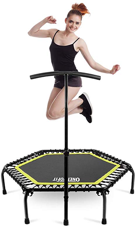 ONETWOFIT Silent Mini Fitness Trampoline with Adjustable Handle Bar Fitness Trampoline Bungee Rebounder Jumping Cardio Trainer Workout for indoor fitness