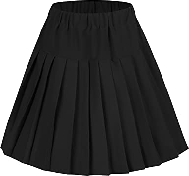 EXCHIC Women's Tartan Elastic Waist Pleated Plaid Skirt Skater Tennis School Mini Skirts