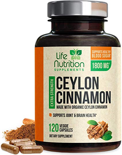 Organic Ceylon Cinnamon Highest Potency Standardized 1800mg - True Organic Ceylon Cinnamon Pills - Blood Sugar Levels Support Supplement, Vegan Anti-Inflammatory for Joint Pain Relief - 120 Capsules