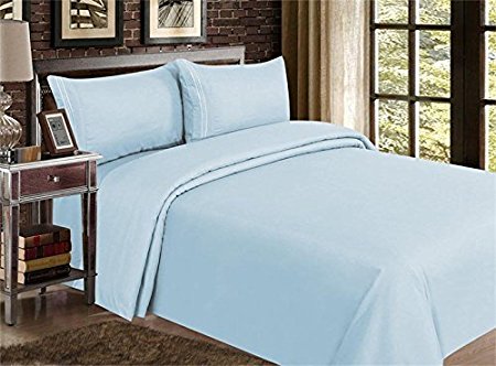 Mayfair Linen Hotel Collection 100% Egyptian Cotton Sateen- Genuine 800TC Sheet Set Twin Extra Long - Sky/Light Blue