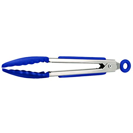 Tovolo Mini Silicone Easy-Grip Tongs, Non-Slip Handle, Blue, 8.25 Inches