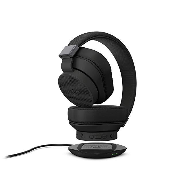 KitSound District Wireless Bluetooth Over Ear Active Noise Cancelling Headphones with Wireless Qi Charging and Qi Charger Included - Black