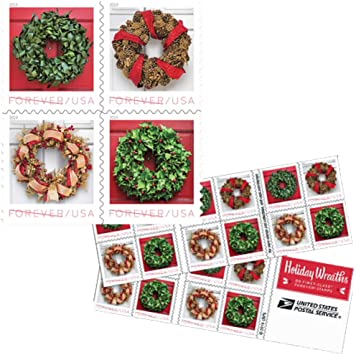 USPS Forever Holiday Wreaths - Book of 20 Postage Stamps